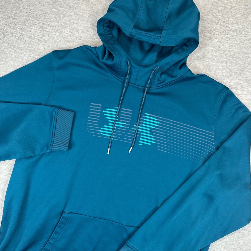 Under Armour ColdGear Hoodie Mens 3XL Loose Fit Teal Blue Graphic Logo Outdoors